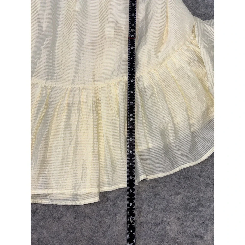 WAYF Midi Dress Women's Small Pale Yellow Stripped Open Back Puff Sleeve Cottage